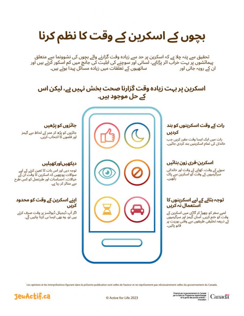 Managing children's screen time poster translated into Urdu